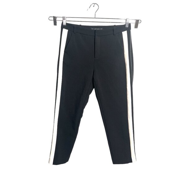 Zara Side Striped tapered cropped Trouser Pants blk sz M - Picture 1 of 6